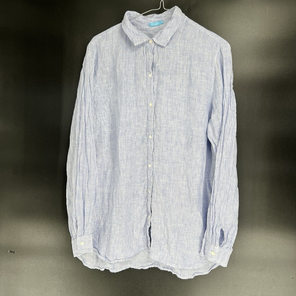 J. McLaughlin Women's 100% Linen Britt Shirt Size Large Blue White